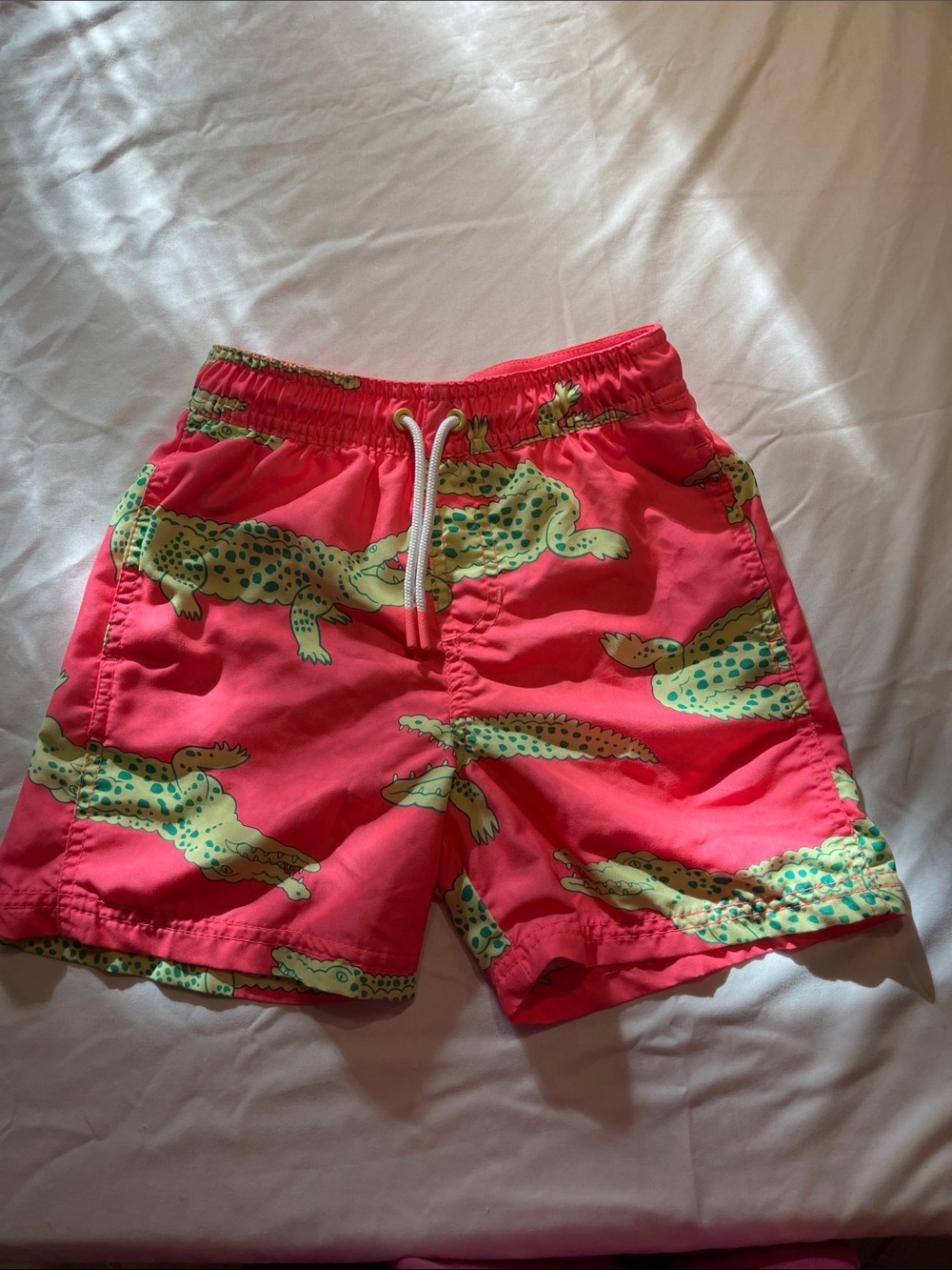 Cat & Jack Boys' Hot Pink Swim Trunks with Green Alligator Print